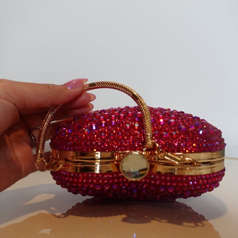 RAMLA Heart Shaped Crystal Rhinestone Women's clutch Gold color Hardware Magenta - Picture 5 of 10